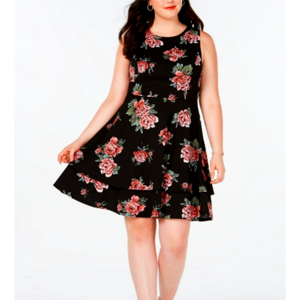 B Darlin black tie floral fit and flare dress